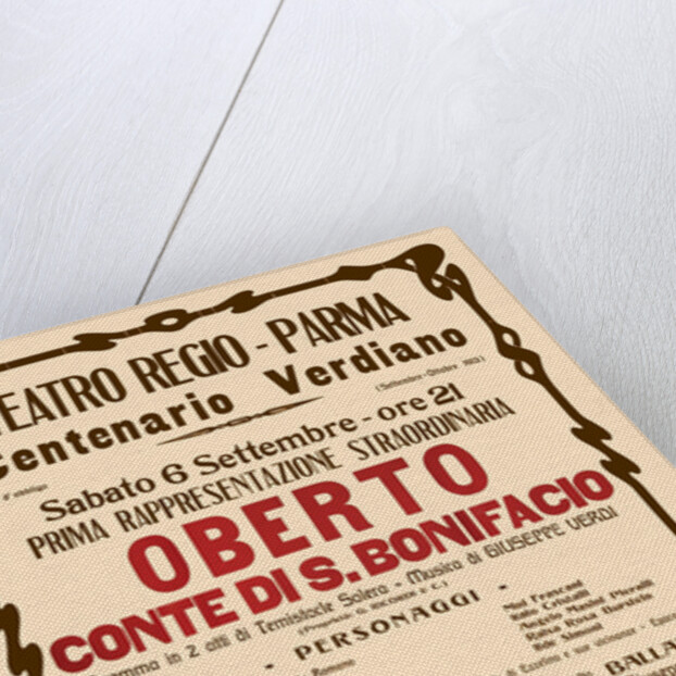 Poster for the opera Oberto conte di San Bonifacio by Giuseppe Verdi in Teatro Regio di Parma, 1913 by Anonymous