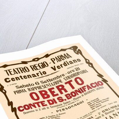 Poster for the opera Oberto conte di San Bonifacio by Giuseppe Verdi in Teatro Regio di Parma, 1913 by Anonymous