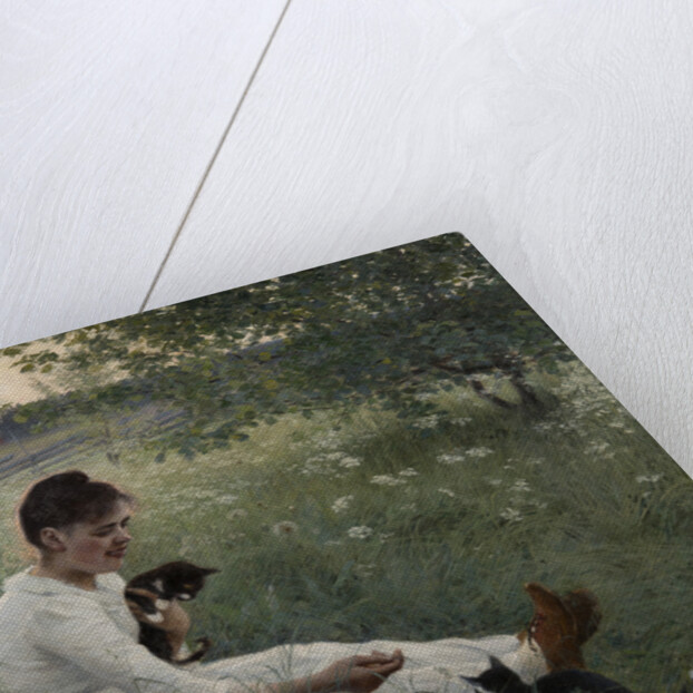 Girl with cats in a summer landscape, 1892 by Anonymous