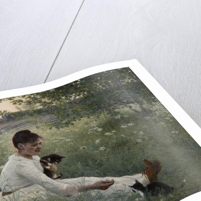 Girl with cats in a summer landscape, 1892 by Anonymous