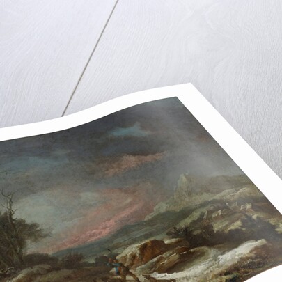 Winter landscape with a walker in the fight against wolves, 1771 by Anonymous