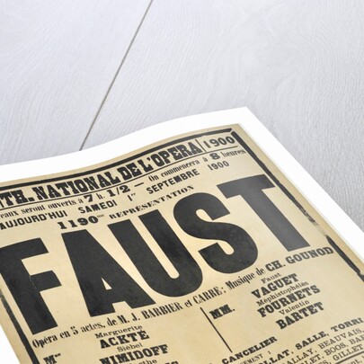 Poster for the Opera Faust by Charles Gounod at the Théâtre national de lOpéra, September 1900, 1 by Anonymous