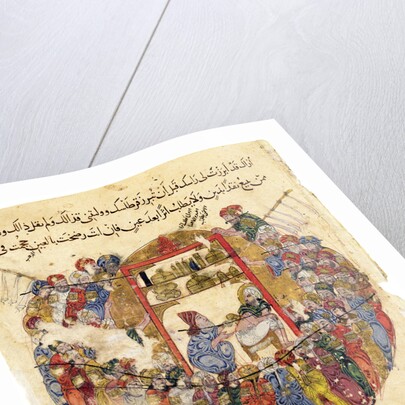 A physician takes care of a wounded person. Miniature from al-Hariris Maqamat, 1225-1235 by Anonymous