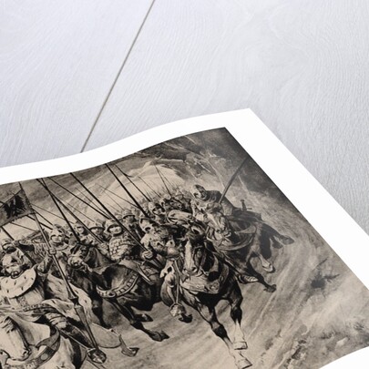 Saint Wenceslas and his Blanik knights set off from the mountain. Illustration from Stare povesti ce by Anonymous