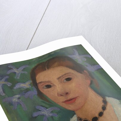 Self portrait in front of green background with blue irises, c. 1905 by Anonymous
