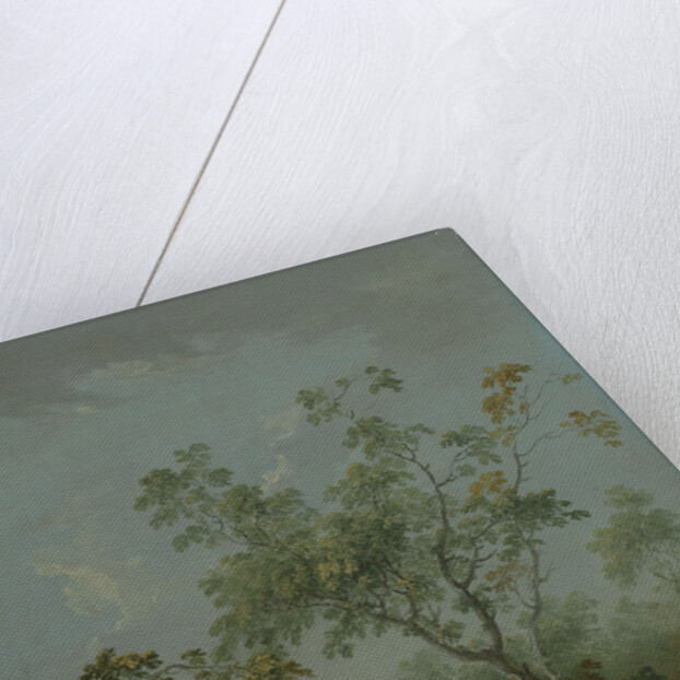 Forest landscape with a lady on horseback, a falconer and a huntsman by Anonymous