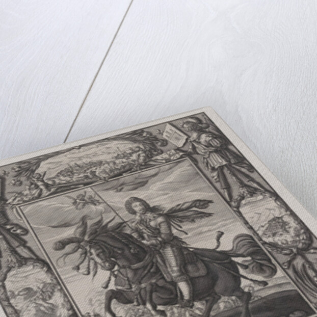 Louis XIII on horseback with views of besieged towns and fortresses, c.1630 by Anonymous