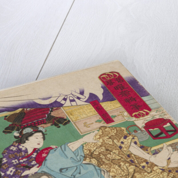 Two Sumo children  in Action in front of Tachibana Muneshige, 1861 by Anonymous