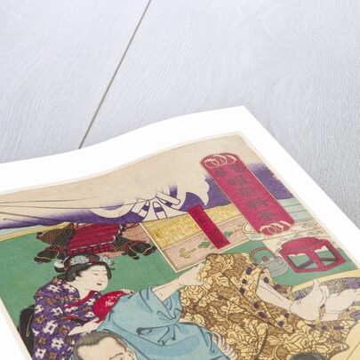 Two Sumo children  in Action in front of Tachibana Muneshige, 1861 by Anonymous