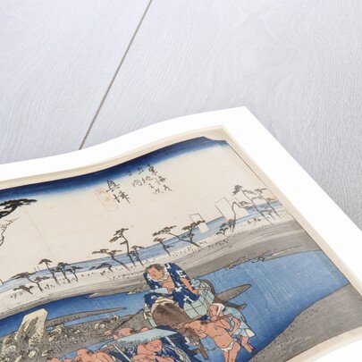 Two wrestlers crossing the Okitsu River near Okitsu, 1830s by Anonymous
