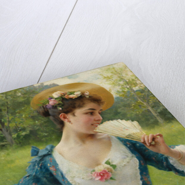 Young beauty with a basket of roses, by Anonymous