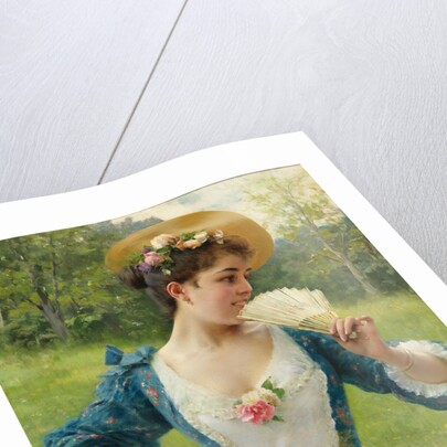 Young beauty with a basket of roses, by Anonymous