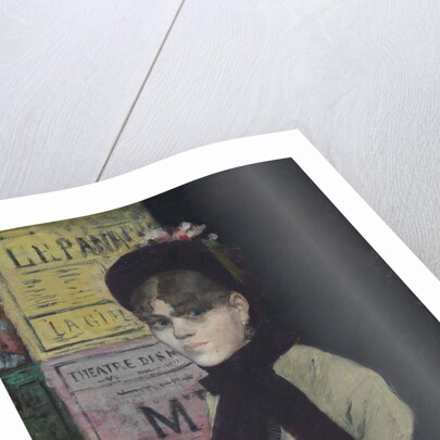 Young woman reading in Front of an Advertising Column, ca 1880-1885 by Anonymous