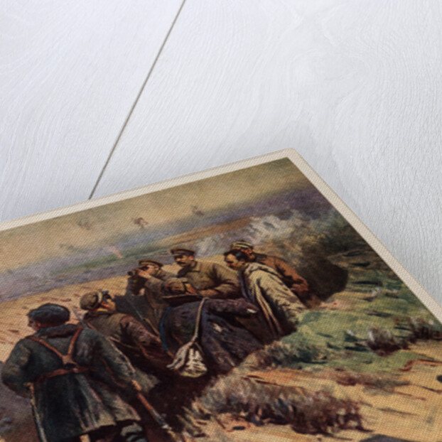 Stalin, Voroshilov and Shchadenko in the trenches of Tsaritsyn, 1934 by Anonymous