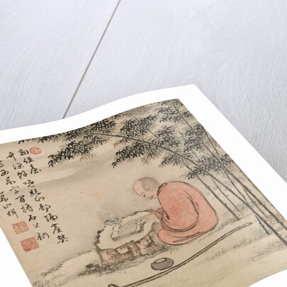Reading monk in a bamboo forest by Anonymous