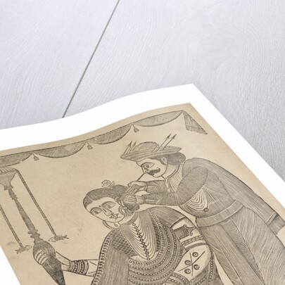 A Barber Cleaning the Ear of a Courtesan, 1800s by Shri Gobinda Chandra Roy