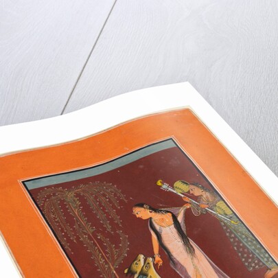 A Lady with Attendant and a Pair of Deer, probably Gujari Ragini of Dipak, from a Pahari Ragamala, 1 by Unknown