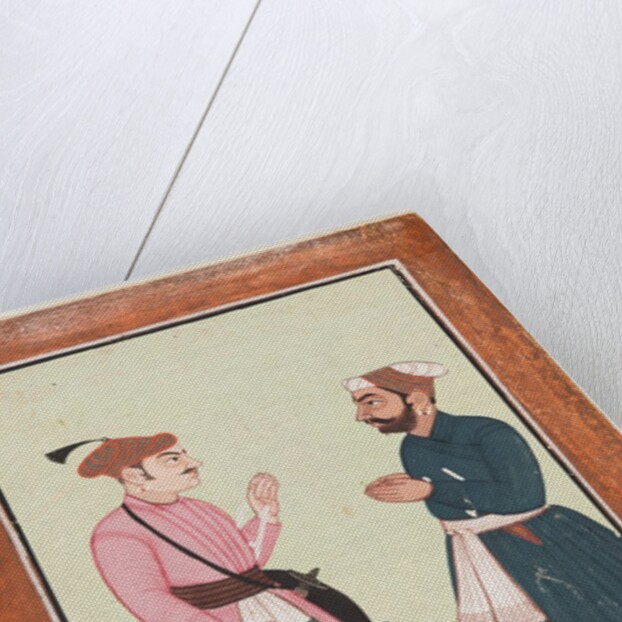 A noble, probably Raja Gaur Sen, receives another noble, c. 1700-20 by Unknown