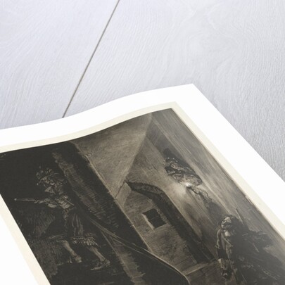 Essay on Stone with Brush and Scraper: Chase on the Winding Staircase, 1851 by Adolph von Menzel