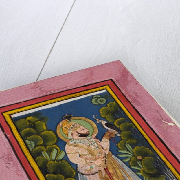 Maharana Jawan Singh in a forest holding a hawk, c. 1835 by Ghasi (possibly)