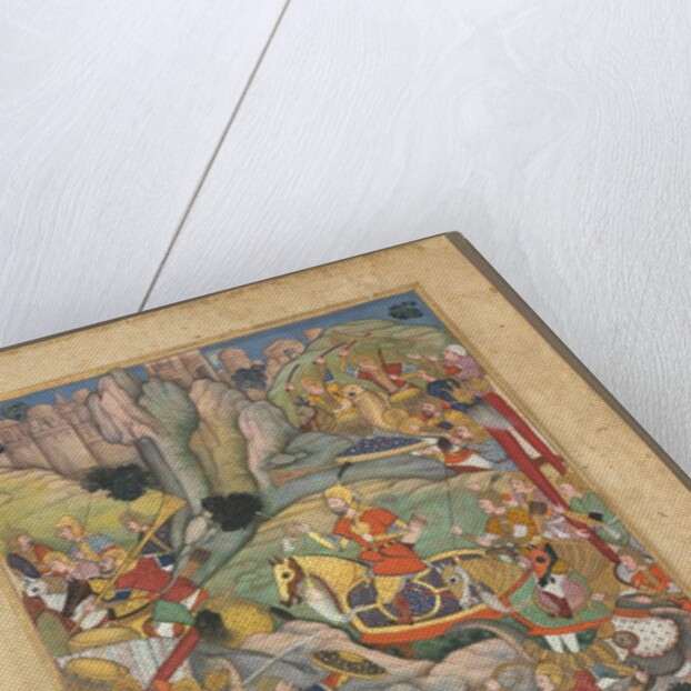 Mughal ruler Humayun defeating the Afghans before reconquering India, folio from an Akbar-nama (Book by Unknown