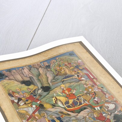 Mughal ruler Humayun defeating the Afghans before reconquering India, folio from an Akbar-nama (Book by Unknown