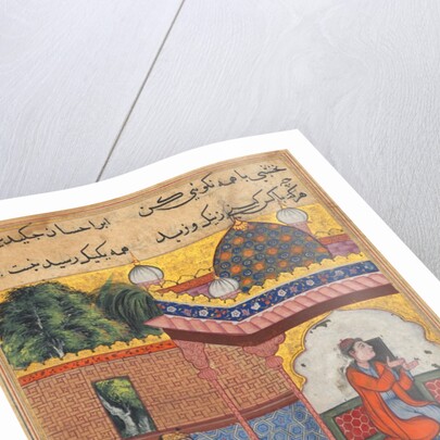 Page from Tales of a Parrot: Thirty-second night: Kaiwan, Latif, and Sharif…, c. 1560 by Unknown