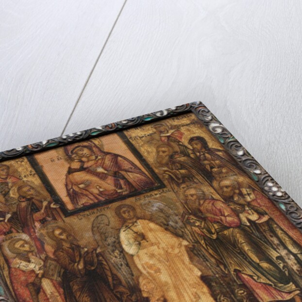 Portable Triptych Icon: Adoration of the Miracle-Working Icon of the Vladimir Mother of God,1600s by Unknown