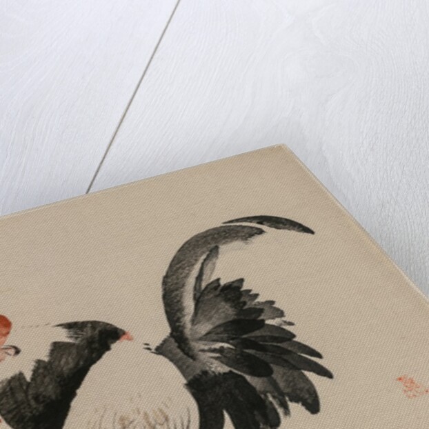 Rooster, Hen, and Chicks, c. 1880s by Shibata Zeshin