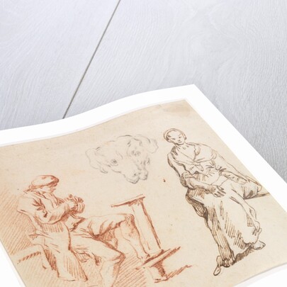 Sheet of Studies: Seated Man, Head of a Dog, Seated Woman, 1700s by Claude-Joseph Vernet