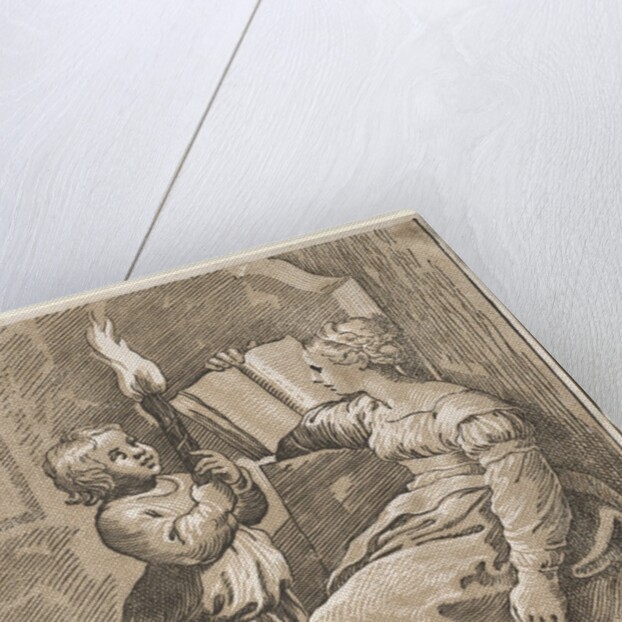 Sibyl Reading with a Child Holding a Torch, 1518-27 by Ugo da Carpi
