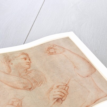 Study of a Young Woman Playing a Tambourine, and Studies of an Arm, Hands, and Feet…, c. 1711 by Marcantonio Franceschini