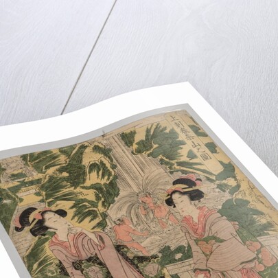 Two Girls and Child on Temple Bridge, 1787-1867 by Kikugawa Eizan