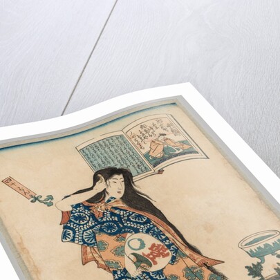 Woman with a Fan in her Left Hand Combing her Hair, 1786-1864 by Gototei Kunisada