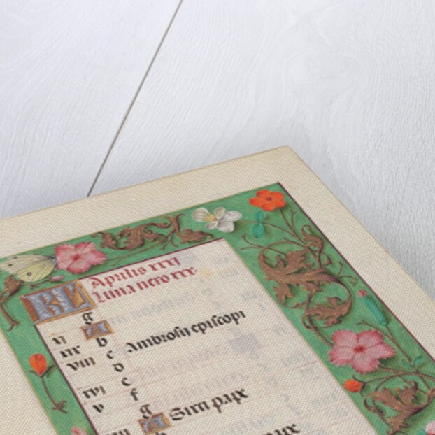 Hours of Queen Isabella the Catholic, Queen of Spain: Fol. 5r, April - Squire and Damsel, c. 1500 by Master of the First Prayerbook of Maximillian