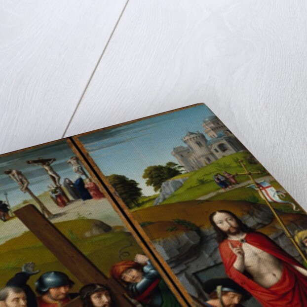 Christ Carrying the Cross, with the Crucifixion; The Resurrection, with the Pilgrims…, ca. 1510 by Gerard David