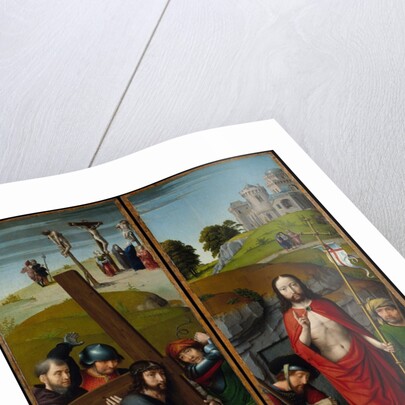 Christ Carrying the Cross, with the Crucifixion; The Resurrection, with the Pilgrims…, ca. 1510 by Gerard David