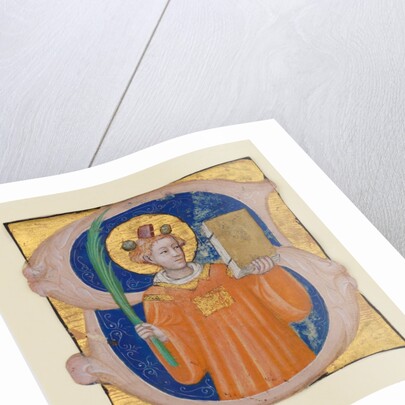 Manuscript Illumination with Saint Stephen in an Initial S, from an Antiphonary, ca. 1410-20 by Master of the Brussels Initials