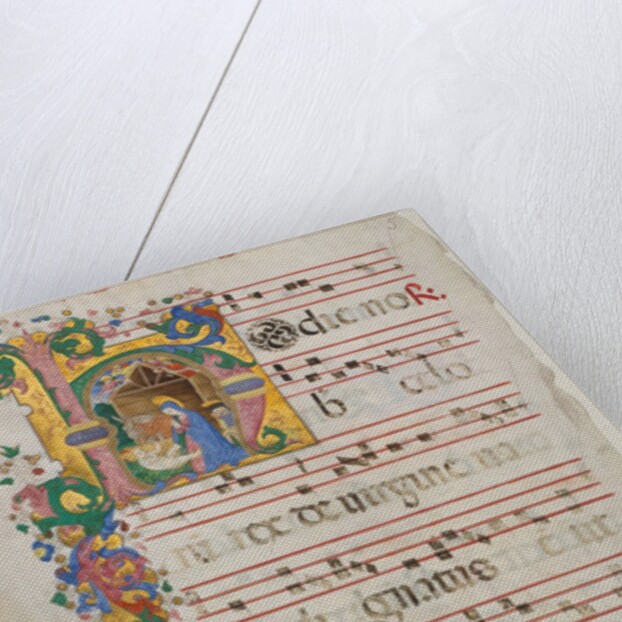 Manuscript Leaf with the Nativity in an Initial H, from an Antiphonary, second half 15th century by Master of the Riccardiana Lactantius