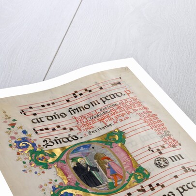 Manuscript Leaf with Saint Benedict Resuscitating a Boy in an Initial D…, second half 15th century by Master of the Riccardiana Lactantius