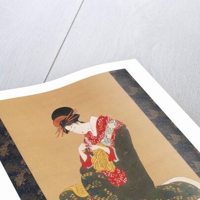 Woman Putting on Finger Plectrums to Play the Koto, early 19th century by Utagawa Toyohiro