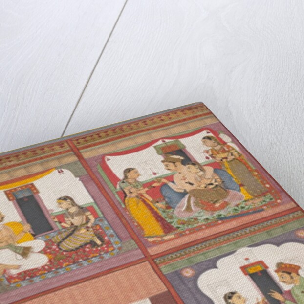 Four Love Scenes and a Landscape: Page from a Dispersed Raskapriya, ca. 1700 by Unknown