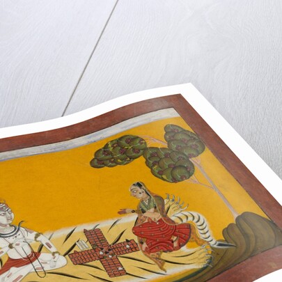 Shiva and Parvati Playing Chaupar: Folio from a Rasamanjari Series, dated 1694-95 by Devidasa of Nurpur