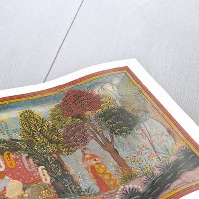 Krishna and Radha in a Bower: Page From a Dispersed Gita Govinda, ca. 1665 by Sahibdin