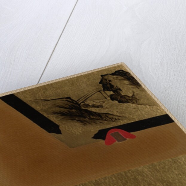 Three Men Looking at Framed Lacquer Drawing by Shibata Zeshin
