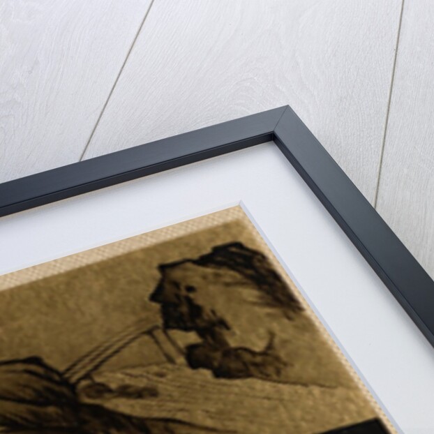 Three Men Looking at Framed Lacquer Drawing by Shibata Zeshin