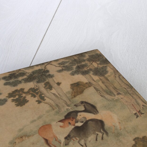 Horses in Landscape with Attendant by Unknown