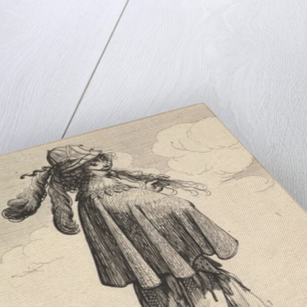 A gentleman wearing a short coat, a helmet, and boots with spurs, standing on the steps an…, 1629 by Abraham Bosse