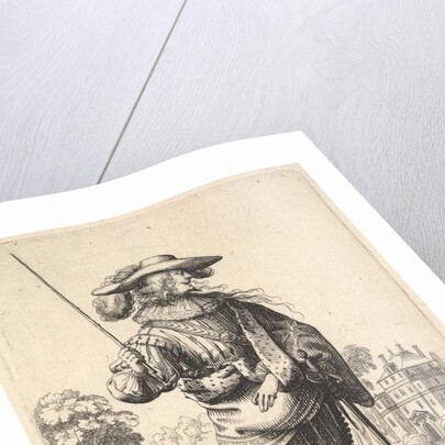 A gentleman with his head turned towards the right in profile, wearing a plumed hat and a …, 1629 by Abraham Bosse