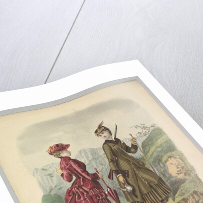 A Lady in a Hunting Costume with a Lady in Walking Costume on a Mountain Path from La Mode…, 1881 by Adèle-Anaïs Colin